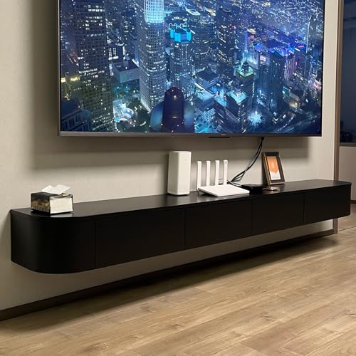 WYZSIINK Floating TV Unit, 47-95'' Wall Mounted Cabinet, Shelves with Drawer, Modern Entertainment Media Console Center Large Storage Bench for Living Room & Office(Weiß,240cm) von WYZSIINK