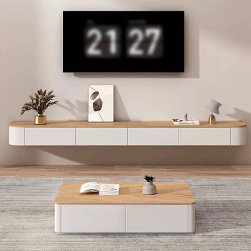 WYZSIINK Moderner Schwebender TV-Schrank Mit Stauraum – Schwebender TV-Schrank Für Wohnungen – Schlanke, An Der Wand Montierte TV-Einheit Mit Tür Für Wohnzimmer Und Schlafzimmer(Natural,220cm) von WYZSIINK