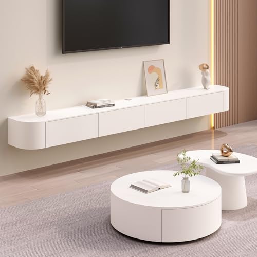 WYZSIINK Schwebender TV-Ständer, Wand-TV-Schrank, Medienkonsole, Mit Kabellöchern, Großer Stauraum Aufbewahrungskomponenten-Regale, Für Wohnzimmer, Schlafzimmer(Weiß,300cm) von WYZSIINK