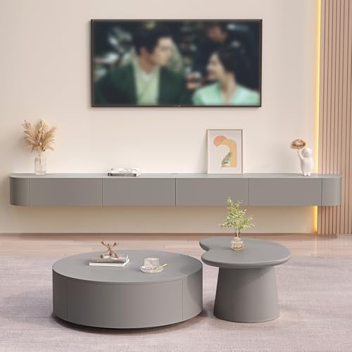 WYZSIINK Wandmontierte TV-Einheit schwarz, schwimmender TV-Ständer, schwimmender TV-Schrank mit Türen in Medien-Wandeinheit, Unterhaltungsaufbewahrung, TV-Konsole für Wohnzimmer und Büro(Grey,300cm) von WYZSIINK