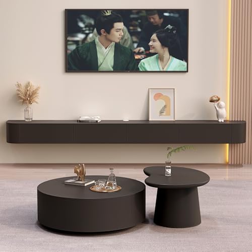Wandmontierte TV-Einheit schwarz, schwimmender TV-Ständer, schwimmender TV-Schrank mit Türen in Medien-Wandeinheit, Unterhaltungsaufbewahrung, TV-Konsole für Wohnzimmer und Büro(Schwarz,220cm) von WYZSIINK