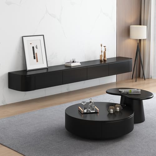 Wandmontierte TV-Einheit schwarz, schwimmender TV-Ständer, schwimmender TV-Schrank mit Türen in Medien-Wandeinheit, Unterhaltungsaufbewahrung, TV-Konsole für Wohnzimmer und Büro(Schwarz,280cm) von WYZSIINK