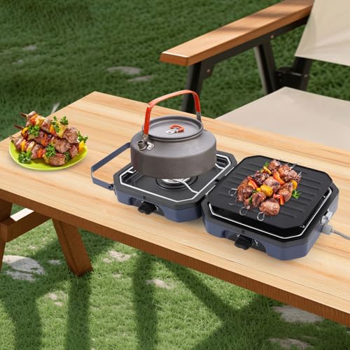 Portable Campingkocher 2 Flammig, Faltbarer Campingkocher Gas mit Grill, Einstellbare Brenner Leichter Gasherd für Camping Kochen im Freien Backpacking und Picknick Portable Campingkocher 2 Flammig, Faltbarer Campingkocher Gas mit Grill, Einstellbare Brenner Leichter Gasherd für Camping Kochen im Freien Backpacking und Picknick von WYmaioyis