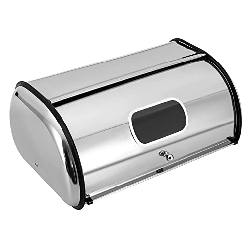 WYmaioyis Edelstahl Brotkasten Metall Brot Aufbewahren mit Roll-Deckel Und Klarem Fenster Container Brotaufbewahrung Brotbehälter Für Hause von WYmaioyis