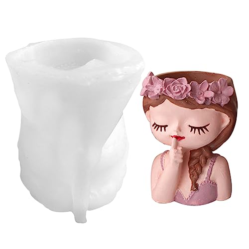 Kleines Mädchen Gips Blumentopf Silikonform Epoxidharz Gussform Schimmel Sukkulente Vase Zementform Kerzenhalter Form Form von WZBHCZLJ