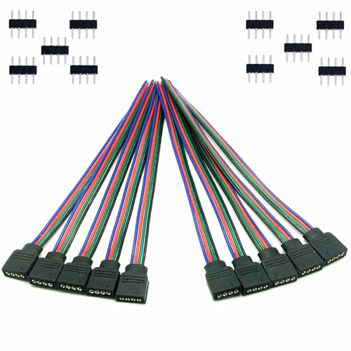 WZCJHZH 4-pin RGB Stecker Buchse, 4-polig Stecker (10mm) LED Controller Verlängerungskabel LED Anschlusskabel, passend für 5050 3528 RGB LED Leuchten 15cm/5.9 Zoll (10 Stück) von WZCJHZH