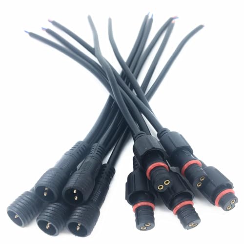 WZCJHZH 5-Paar 2-pin 2-adriges männliches und weibliches wasserdichtes Kabel, LED Lampe wasserdichtes Verlängerungskabel Anschlussstecker (19cm) von WZCJHZH