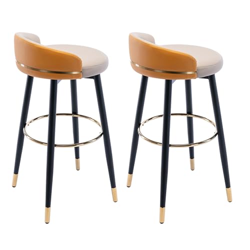 360° drehbare Barhocker, 2er-Set, drehbare Barhocker in Thekenhöhe, gepolsterte Barstühle aus Kunstleder, Metallbeine und Rückenlehne für Küchenthekenrestaurant (Farbe: Grau-Orange, Größe: 72 cm) (Or von WZCMCTGX
