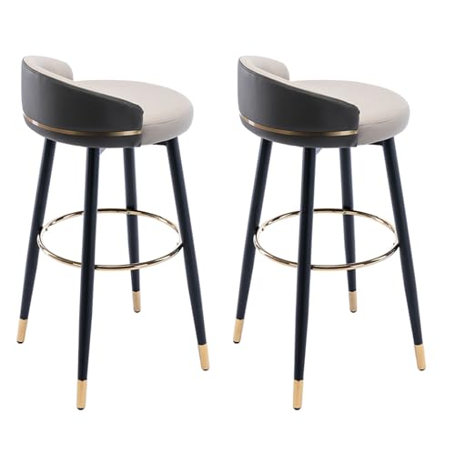 360° drehbare Barhocker, 2er-Set, drehbare Barhocker in Thekenhöhe, gepolsterte Barstühle aus Kunstleder, Metallbeine und Rückenlehne für Küchenthekenrestaurant (Farbe: Grau-Orange, Größe: 72 cm) (Gr von WZCMCTGX