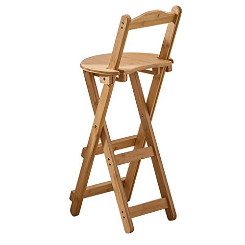 Klappbarer Barhocker, zusammenklappbarer tragbarer Barstuhl aus Holz, Barhocker für die Küchentheke, mit Rückenlehne und Fußstütze, massiver Bambus (Farbe: Braun, Größe: 61,5 cm) (Kaffee 61,5 cm) von WZCMCTGX