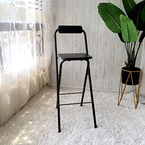Klappbarer Barhocker mit Rückenlehne – tragbare Barhocker mit Metallrahmen – langlebiger und robuster Klapphocker für Outdoor-Küche, Geschäft, Café (Farbe: Holz, Größe: 60 cm) (schwarz 60 cm) von WZCMCTGX