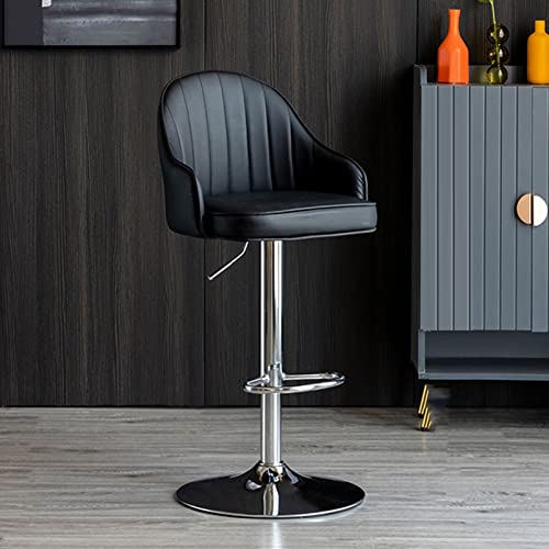 Set mit 2 Barhockern in Thekenhöhe, drehbare, verstellbare Barhocker aus PU-Leder mit Rückenlehne, moderne Barstühle für die Theke in der Küche, im Bistro, im Pub, im Esszimmer (Farbe: Schwarz + galv von WZCMCTGX