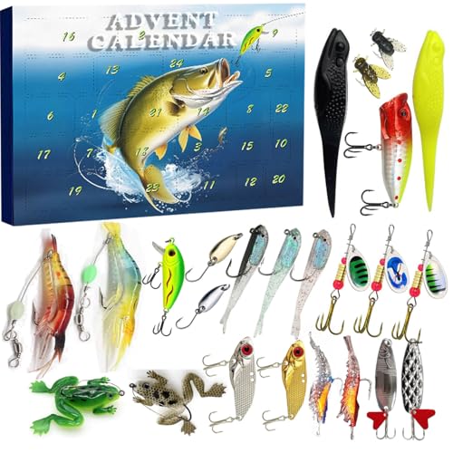 Angeln Adventskalender, Weihnachten Countdown Angelkalender, 24 Tage Angelköder Set für Xmas Überraschung Geschenk für Angelliebhaber (Kalender1) von WZERHO
