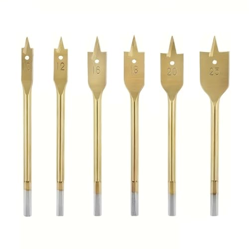 WZFC 6pcs, Spade-Bohrbit-Set, Tischlerei Flacher Titan-Set, Multi-Specification Flat Drill Wood Board Board Loch Opener,Gold von WZFC