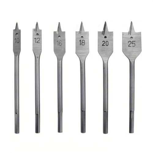 WZFC 6pcs, Spade-Bohrbit-Set, Tischlerei Flacher Titan-Set, Multi-Specification Flat Drill Wood Board Board Loch Opener,Silver von WZFC