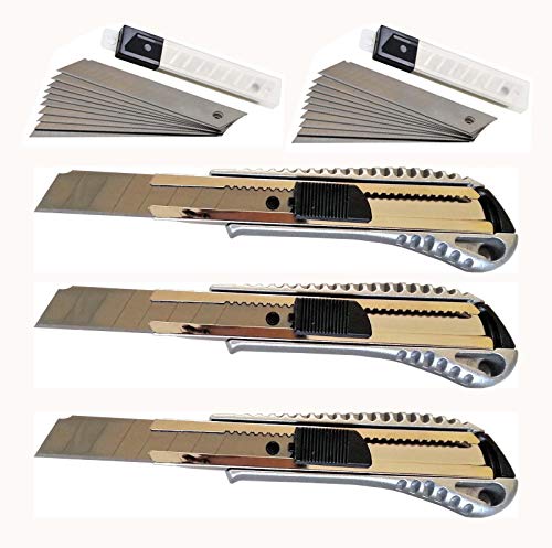 Profi Cuttermesser Teppichmesser 3 Stück 18mm u 20 Klingen Cattermesser Messer Aluminium mit SK 5 Klingen von WZG