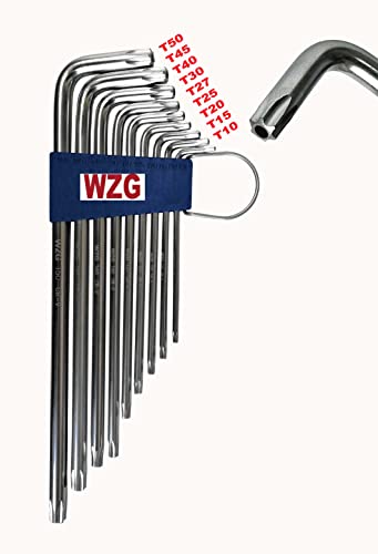 WZG Profi 9 tlg. Torxschlüssel Set Satz mit Loch Torx Winkelschlüssel, Größe: 9 Teiliger Torx Satz lang von WZG