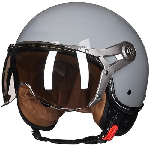 WZGGTEAM Vintage Jet-Helm mit Visier, Retro Motorrad-Helm Roller-Helm Scooter-Helm für Herren und Damen, ECE-Zertifizierung Moped Mofa-Helm Chopper Vespa Pilot Biker Helmet von WZGGTEAM