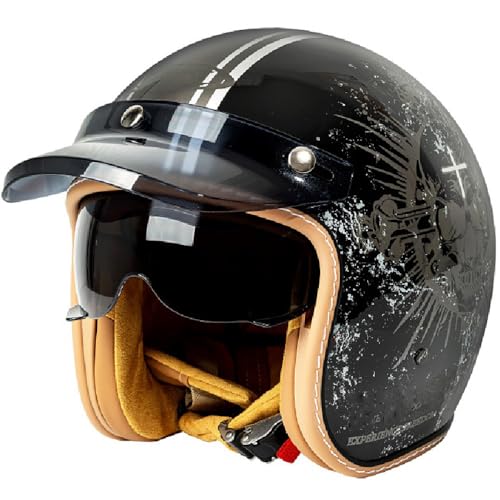 WZGGTEAM Vintage Motorrad Jet Helm mit Visier, ECE/DOT genehmigt Crash Jet Helm, Motorrad Open Face Helm, für Männer Frauen Road Legal, Retro 3/4 Open Face Design WZGGTEAM Vintage Motorrad Jet Helm mit Visier, ECE/DOT genehmigt Crash Jet Helm, Motorrad Open Face Helm, für Männer Frauen Road Legal, Retro 3/4 Open Face Design von WZGGTEAM