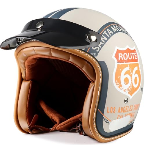 WZGGTEAM Vintage Motorrad Jet Helm mit Visier, Motorrad Open Face Helm, ECE/DOT genehmigt Crash Jet Helm für Männer Frauen Road Legal, Retro 3/4 Open Face Design WZGGTEAM Vintage Motorrad Jet Helm mit Visier, Motorrad Open Face Helm, ECE/DOT genehmigt Crash Jet Helm für Männer Frauen Road Legal, Retro 3/4 Open Face Design von WZGGTEAM