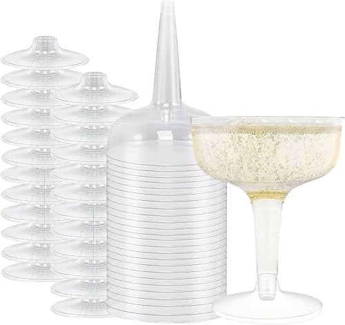 Sektgläser Plastik, 25 Stück Champagner Coupe Gläser Plastik, Wiederverwendbare Cocktailbecher mit Stiel für Whisky Champagner Bier Dessert Pudding Mousse Party (11 x 8,2cm) von WZHHDM