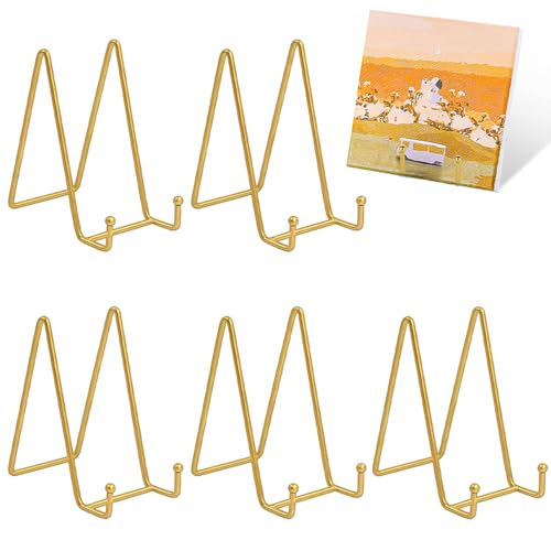 WZHHDM Eisen Display Ständer, 5 Stück 6 Zoll Display Ständer, Metall Tellerständer Tellerhalter, Plattenhalter Displayständer für Foto Kunst Teller Bücher Bild Tabletop (Golden) von WZHHDM