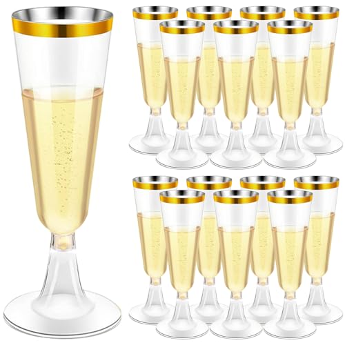 WZHHDM Sektgläser Plastik mit Roségoldrand 30 Stück, 150ml Sektgläser Kunststoff Geeignet Cocktailgläser Sektglas Plastik für CateringVeranstaltungen Partys den Alltag und viele andere Szenarien. von WZHHDM