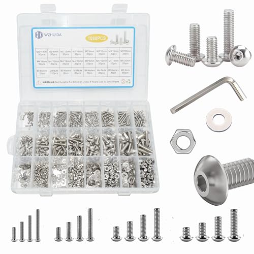 WZHUIDA 1080 Stück M2 M3 M4 M5 Innensechskant Schrauben und Muttern und Unterlegscheiben Sortiment, Edelstahl Linsenkopfschrauben mit Muttern Sortiment Kit mit 4 Schraubenschlüsseln WZHUIDA 1080 Stück M2 M3 M4 M5 Innensechskant Schrauben und Muttern und Unterlegscheiben Sortiment, Edelstahl Linsenkopfschrauben mit Muttern Sortiment Kit mit 4 Schraubenschlüsseln von WZHUIDA
