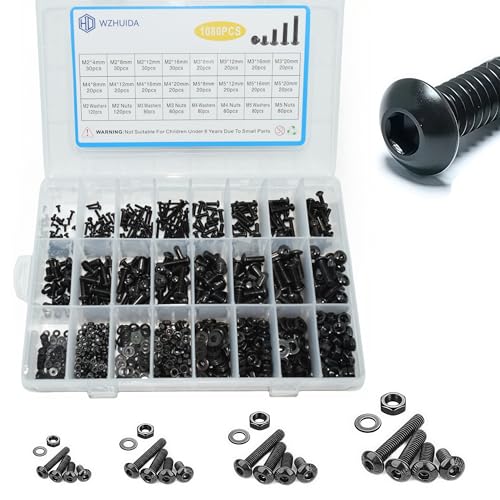 WZHUIDA 1080 Stück M2 M3 M4 M5 Schrauben Set, Schwarz Metrisch Linsenkopfschrauben Innensechskant Schrauben Muttern und Unterlegscheiben Sortiment Set, Gewindemaschinen Sechskantschrauben WZHUIDA 1080 Stück M2 M3 M4 M5 Schrauben Set, Schwarz Metrisch Linsenkopfschrauben Innensechskant Schrauben Muttern und Unterlegscheiben Sortiment Set, Gewindemaschinen Sechskantschrauben von WZHUIDA