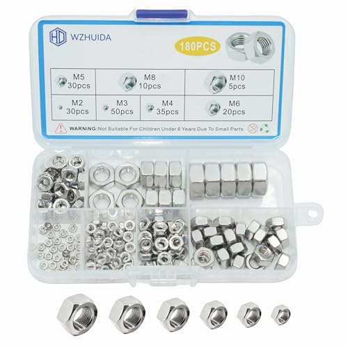 WZHUIDA 180 Stück Sechskantmuttern Sortiment Set, A2-70 Edelstahl Sechskant Schraubenmuttern, M2 M3 M4 M5 M6 M8 M10 DIN934 WZHUIDA 180 Stück Sechskantmuttern Sortiment Set, A2-70 Edelstahl Sechskant Schraubenmuttern, M2 M3 M4 M5 M6 M8 M10 DIN934 von WZHUIDA