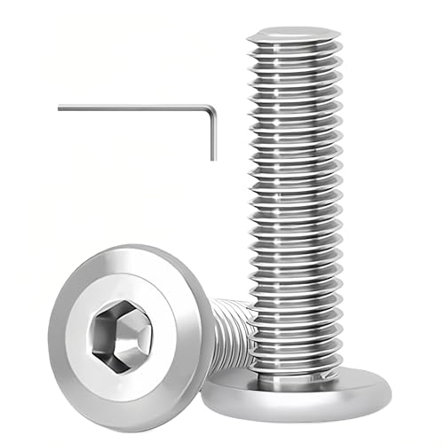 WZHUIDA 20 Stück M6 x 50 mm Schrauben, Edelstahl Innensechskant Flachkopfschrauben, Vollgewinde Möbelverbinderschrauben mit Schraubenschlüssel von WZHUIDA