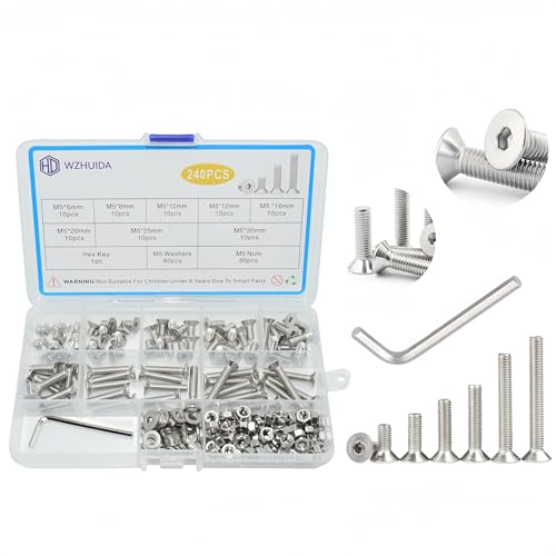 WZHUIDA 240 Stück M5 Schrauben Set, Edelstahl Senkkopfschrauben Metrisch Innensechskant Schrauben Muttern und Unterlegscheiben Sortiment Set, Gewindemaschinen Sechskantschrauben WZHUIDA 240 Stück M5 Schrauben Set, Edelstahl Senkkopfschrauben Metrisch Innensechskant Schrauben Muttern und Unterlegscheiben Sortiment Set, Gewindemaschinen Sechskantschrauben von WZHUIDA