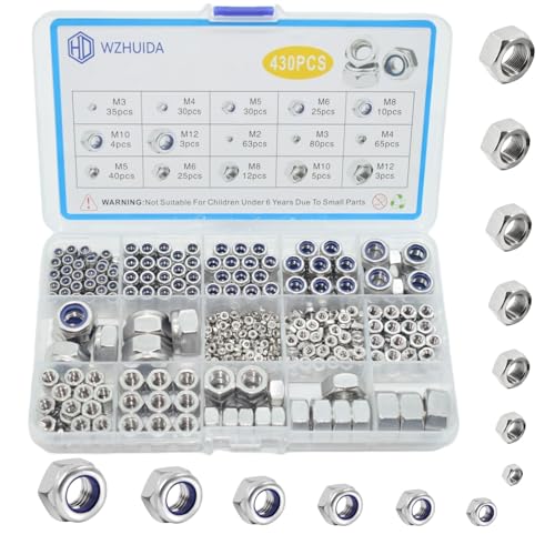 WZHUIDA 430 Stück Selbstsichernde Muttern und Sechskantmuttern Sortiment, Edelstahl Sicherungsmuttern Set Kontermuttern Sechskant Schraubenmuttern, M2 M3 M4 M5 M6 M8 M10 M12 DIN985 DIN934 WZHUIDA 430 Stück Selbstsichernde Muttern und Sechskantmuttern Sortiment, Edelstahl Sicherungsmuttern Set Kontermuttern Sechskant Schraubenmuttern, M2 M3 M4 M5 M6 M8 M10 M12 DIN985 DIN934 von WZHUIDA