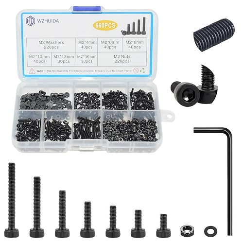 WZHUIDA 660 Stück M2 Schrauben Set, Schwarz Metrisch Zylinderkopfschrauben Innensechskant Schrauben Muttern und Unterlegscheiben Sortiment Set, Gewindemaschinen Sechskantschrauben WZHUIDA 660 Stück M2 Schrauben Set, Schwarz Metrisch Zylinderkopfschrauben Innensechskant Schrauben Muttern und Unterlegscheiben Sortiment Set, Gewindemaschinen Sechskantschrauben von WZHUIDA