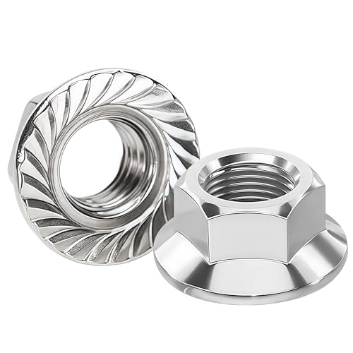 WZHUIDA Flanschmuttern mit Sperrverzahnung DIN 6923 M5, 100 Stück A2 V2A Edelstahl Sechskantmuttern mit Flansch und Sperrverzahnung von WZHUIDA