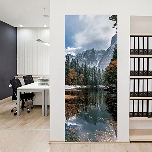 WZIKZFH Fototapeten 3D Türtapete Selbstklebend Berge Seen Pflanzen Selbstklebendes Pvc Wasserdicht Fototapete Türfolie Poster Tapete Abnehmbare Türabziehbilder Türdekoration 95X215Cm von WZIKZFH