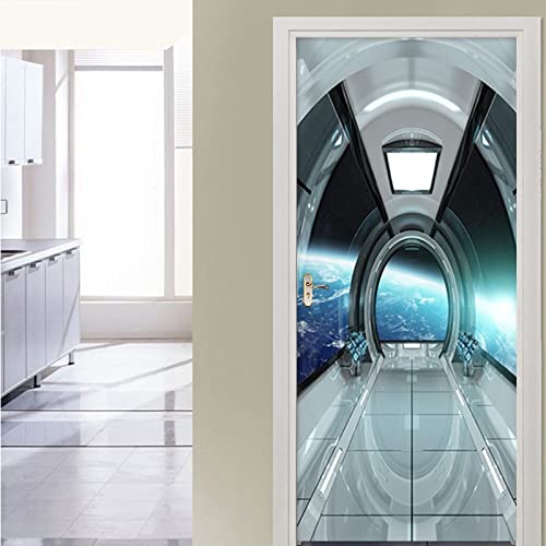 WZIKZH 3D Türtapete Selbstklebend Türposter Planet Raumschiff Muster Abnehmbares Diy Vinyl Wasserdichte Selbstklebende Tür Wandtattoos Für Schlafzimmer Büro Badezimmer 88X200Cm von WZIKZFH