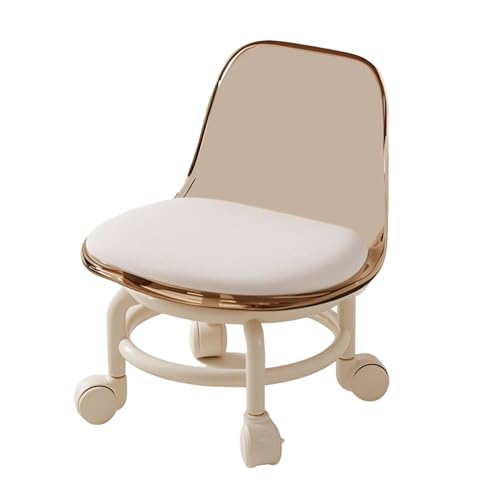 Acryl-Rollstuhl, niedriger Hocker mit Rückenlehnen-Umlenkrollen, ergonomischer niedriger Rollhocker for Zuhause, Büro, Wäscherei, Geschäft, Salon(Brown) von WZIRDCTWB
