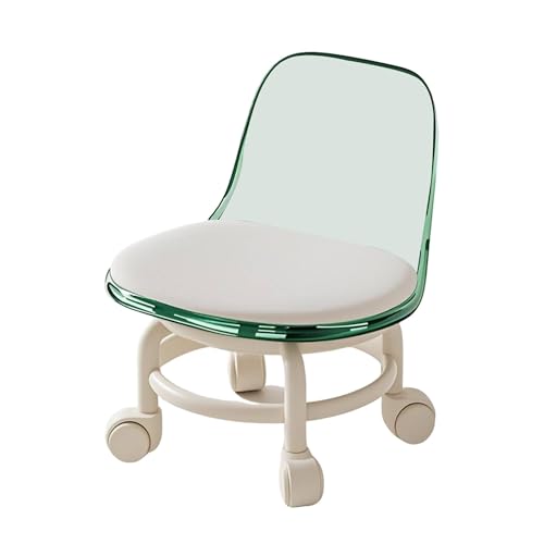 Acryl-Rollstuhl, niedriger Hocker mit Rückenlehnen-Umlenkrollen, ergonomischer niedriger Rollhocker for Zuhause, Büro, Wäscherei, Geschäft, Salon(Green) von WZIRDCTWB