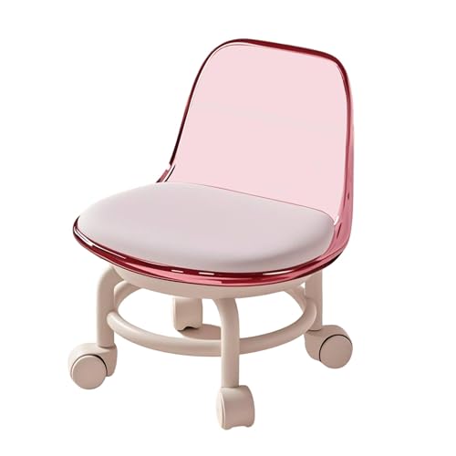 Acryl-Rollstuhl, niedriger Hocker mit Rückenlehnen-Umlenkrollen, ergonomischer niedriger Rollhocker for Zuhause, Büro, Wäscherei, Geschäft, Salon(Pink) von WZIRDCTWB