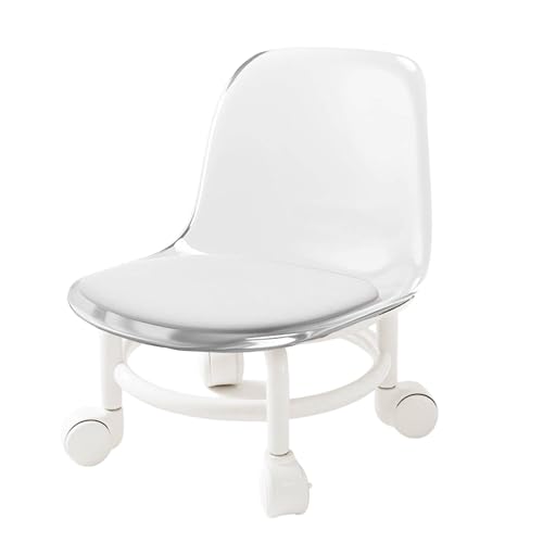 Acryl-Rollstuhl, niedriger Hocker mit Rückenlehnen-Umlenkrollen, ergonomischer niedriger Rollhocker for Zuhause, Büro, Wäscherei, Geschäft, Salon(White) von WZIRDCTWB