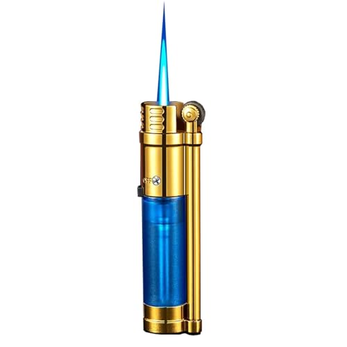 Butan-Sturmfeuerzeug mit sichtbarem Brennstofffenster, Schleifscheibenzündung, nachfüllbarem Brennstoff, geeignet for Kerzen, Camping, Wandern, Outdoor und Geschenke(Blue) von WZIRDCTWB