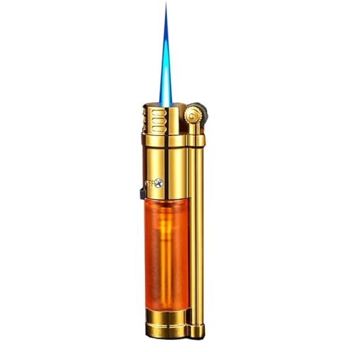 Butan-Sturmfeuerzeug mit sichtbarem Brennstofffenster, Schleifscheibenzündung, nachfüllbarem Brennstoff, geeignet for Kerzen, Camping, Wandern, Outdoor und Geschenke(Orange) von WZIRDCTWB