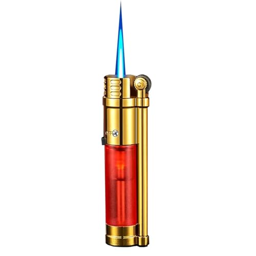 Butan-Sturmfeuerzeug mit sichtbarem Brennstofffenster, Schleifscheibenzündung, nachfüllbarem Brennstoff, geeignet for Kerzen, Camping, Wandern, Outdoor und Geschenke(Red) von WZIRDCTWB