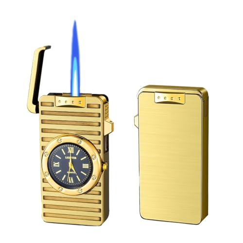 Handgeschnitztes Vintage-Fackelfeuerzeug, Winddicht, schlank, nachfüllbar mit Butan, geeignet for Kerzen, Camping, Männergeschenke (Brennstoff Nicht im Lieferumfang enthalten)(Gold1) von WZIRDCTWB