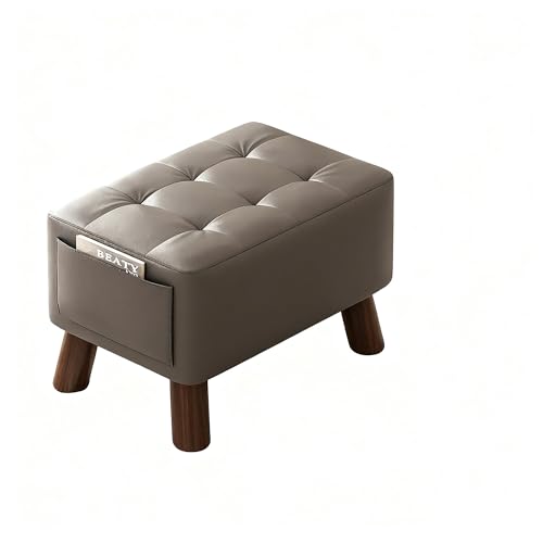 Leichter Luxus-Sofahocker for das Wohnzimmer, Couchtisch, niedriger Hocker. Quadratischer Hocker aus wasserdichtem Leder. Dicke Beine aus Massivholz.(Gray) von WZIRDCTWB