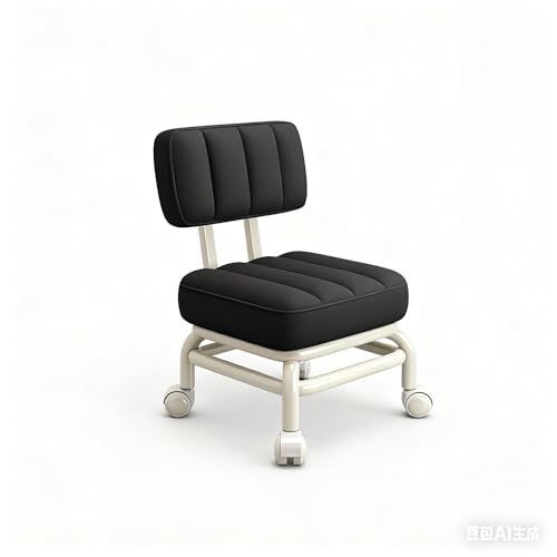 Niedriger Rollhocker mit Rückenlehne und Rollsitz, geeignet for Zuhause, Geschäft, Büro, Garage, Mechanikerwerkstatt, Autowerkstatt, Bibliothek, Nagelstudio(Black) von WZIRDCTWB