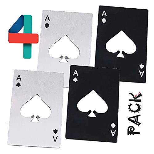 WZLEMOM 4 Stück Set Flaschenöffner, Pokerflaschenöffner, personalisierter lustiger Bierflaschenöffner, Edelstahl flach Casino Flaschenöffner, biergeschenke, Spaten Bieröffner, 2 Silber & 2 Schwarz von WZLEMOM