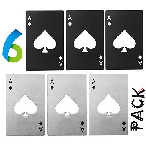 WZLEMOM 6 Stück Set Flaschenöffner, Pokerflaschenöffner, personalisierter lustiger Bierflaschenöffner, Edelstahl flach Casino Flaschenöffner, biergeschenke, Spaten Bieröffner, 3 Silber & 3 Schwarz von WZLEMOM