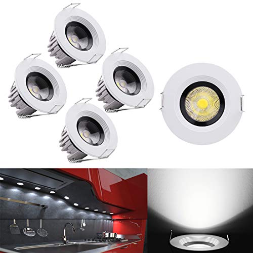 LED Einbaustrahler Set, Audor 5X 3W LED Deckenstrahler Schwenkbar COB Deckenspots Mini Klein Einbauleuchte Aluminium Spots LED Set für Weinschrank/Schrank/Küche/Wohnzimmer -Kaltweiss von Audor